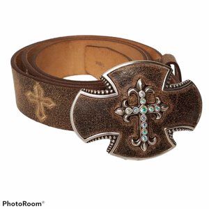 Justin Belt Bent Rail Jeweled Gato Cross Size 38
